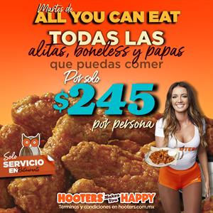 HOOTERS MARTES DE ALL YOU CAN EAT